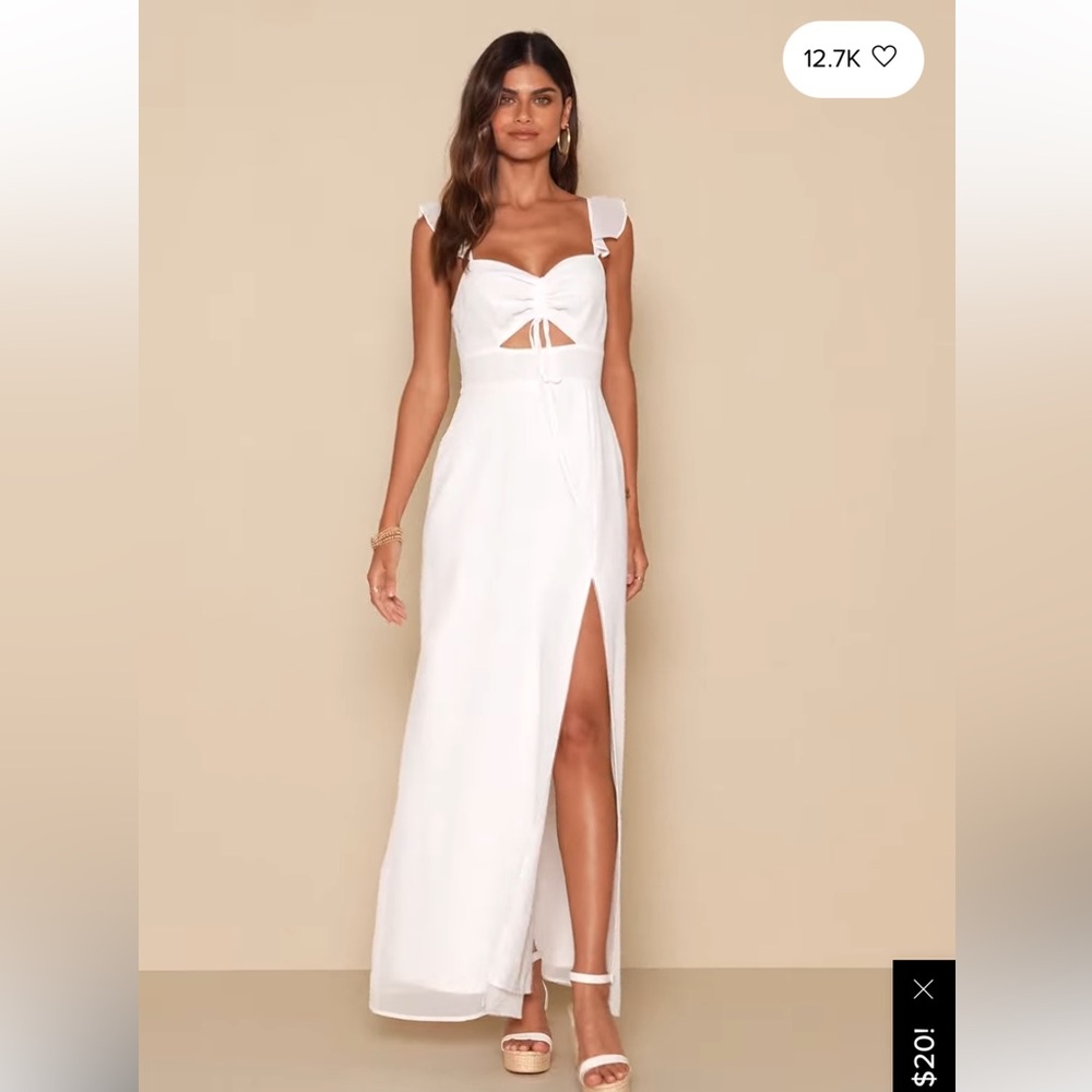 Lulus The Way to Love White Ruffled Maxi Dress Flowy Chiffon Slit Fully Lined M
